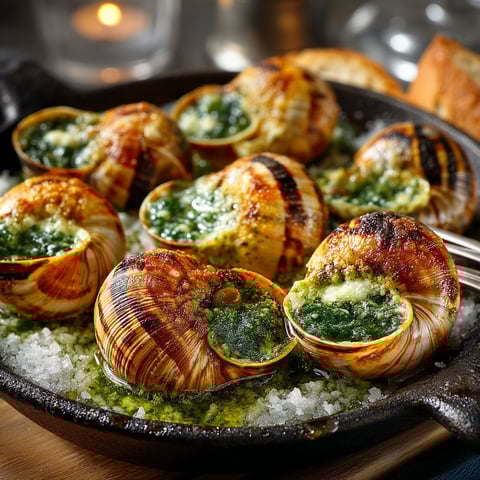 Escargots au beurre de cresson.