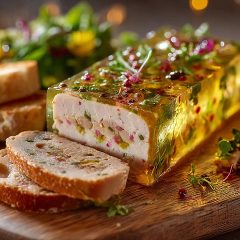 Une terrine de foie gras et céleri sur une table.