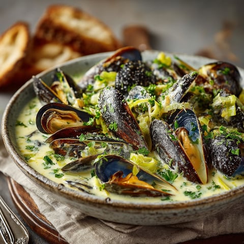 Une recette de fricassée de moules au poireau.