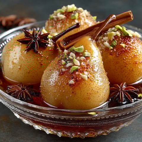 Poires au vin blanc et épices.