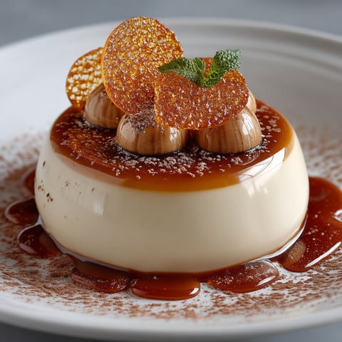 Une panna cotta avec des fruits confits et des épices.