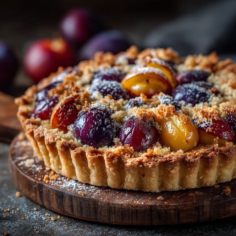 Une tarte crumble aux mirabelles et quetsches.