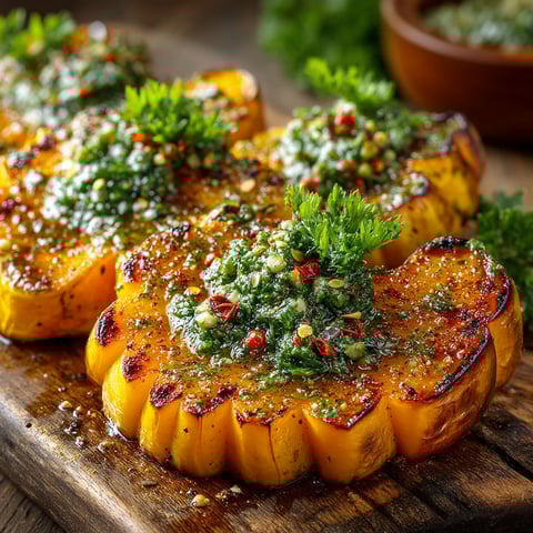 Une recette de butternut rôtie sauce chimichurri.
