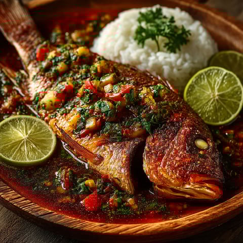 Poisson sauce chien avec riz.