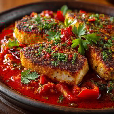 Thon grillé avec des tomates et des épinards.