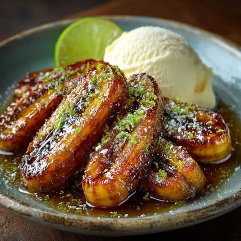 Bananes flambées avec des croutons de citron.
