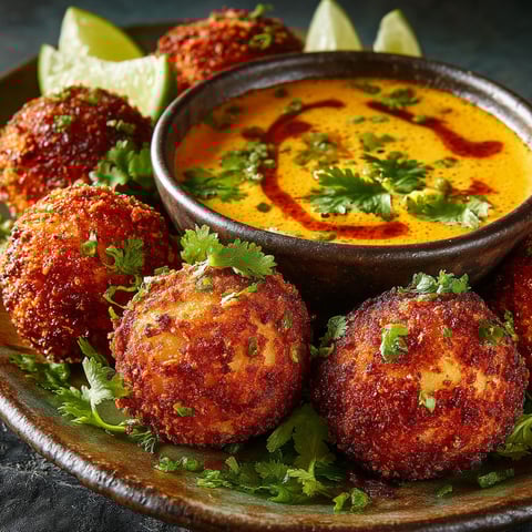 Boulettes de poisson dans un bol de sauce.