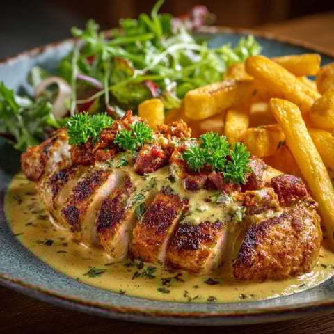 Poulet chorizo à la crème & frites.