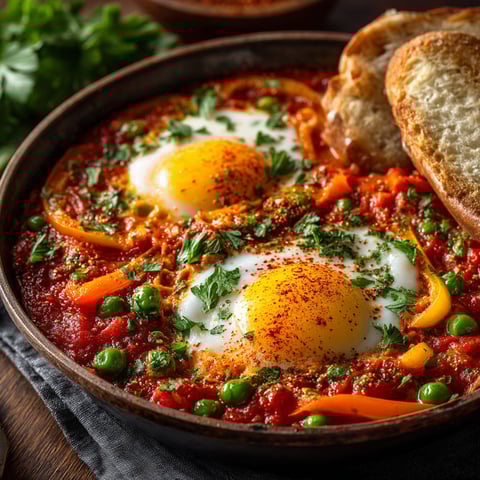 Chakchouka aux petits pois et poivrons.