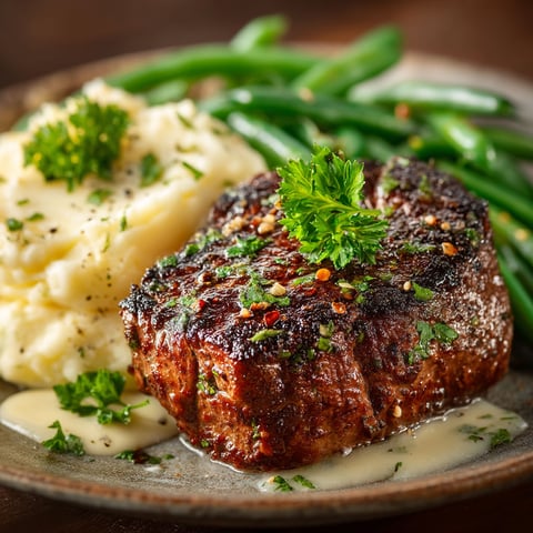 Steak haché, purée & haricots verts.