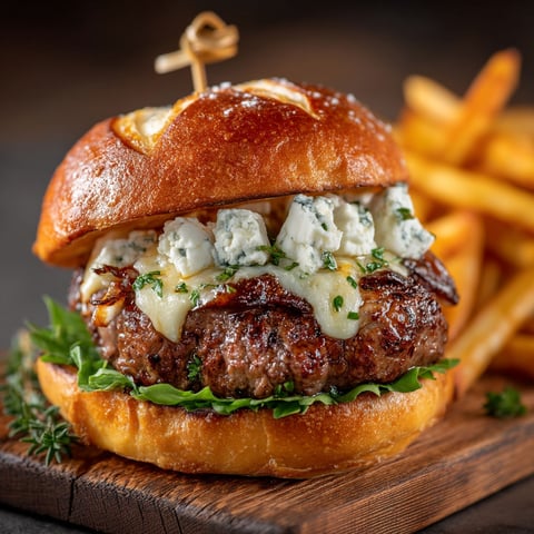 Un cheeseburger maison avec des frites.