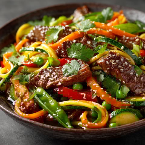 Wok de bœuf et légumes croquants.