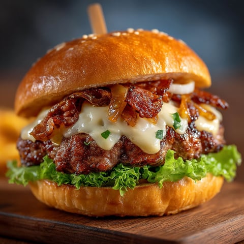 Un burger avec du bacon et du raclette.