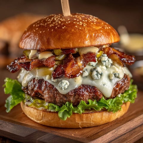 Un cheeseburger au bleu et au bacon.