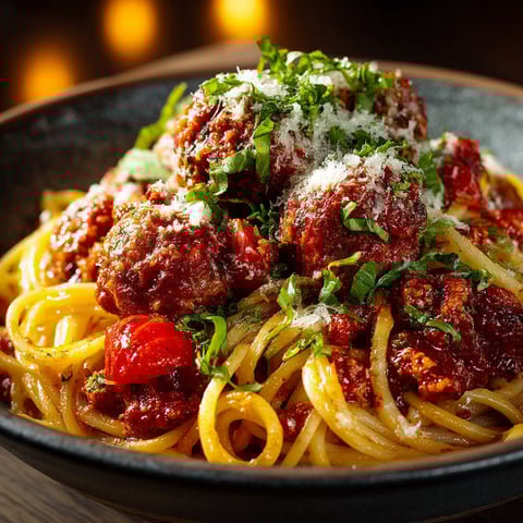 Spaghetti Bolognaise avec des boulettes.