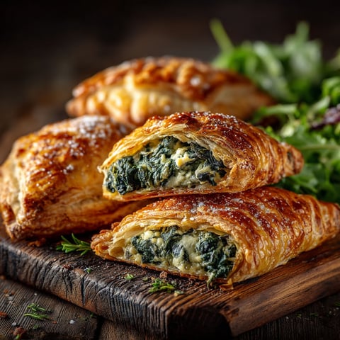 Feuilletés épinard, feta & salade.