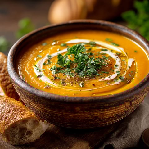 Soupe de lentilles et patates douces.