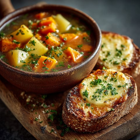 Une soupe express aux légumes et du toast camembert.