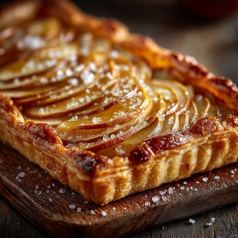 Une tarte aux pommes express sur une planche de bois.