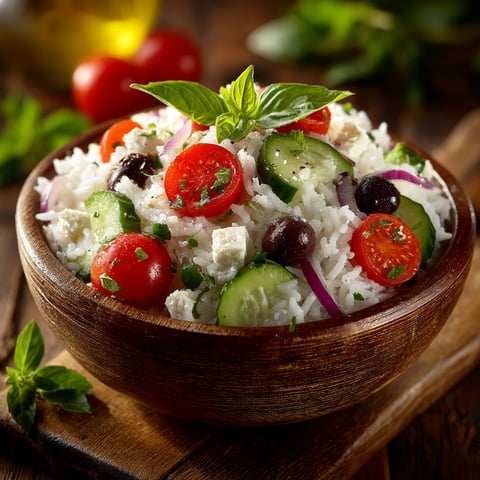 Salade de riz à la grecque.