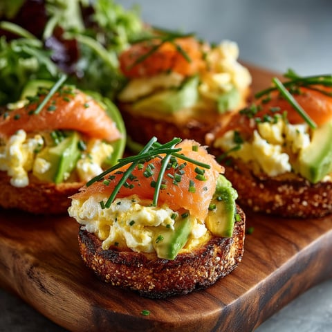 Quatre mini sandwichs au saumon et aux avocats.