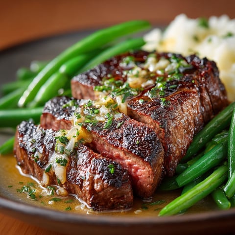Une bavette grillée avec des haricots verts.