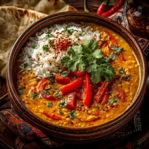 Curry de lentilles aux poivrons.