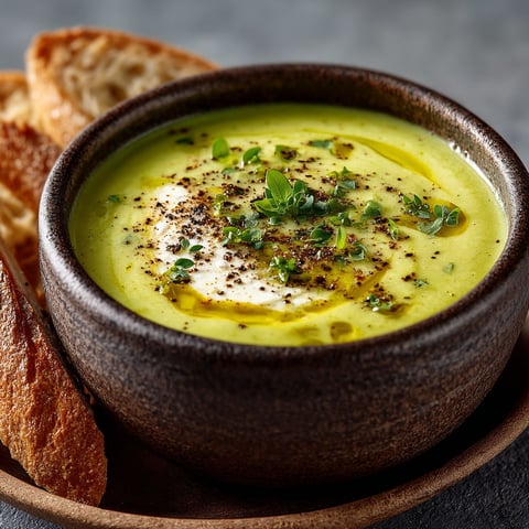 Une assiette de velouté de courgettes au kiri.