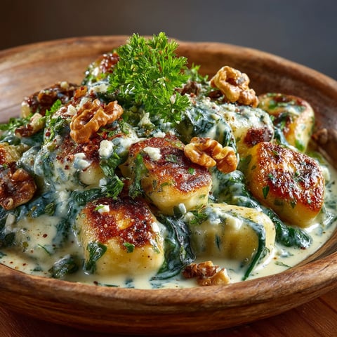 Gnocchi avec des épinards et du gorgonzola.