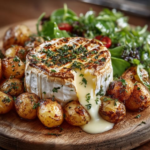 Camembert et pommes de terre rôtis au four.