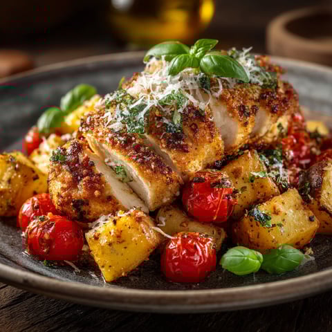 Poulet et pommes de terre à l'italienne au air-fryer.