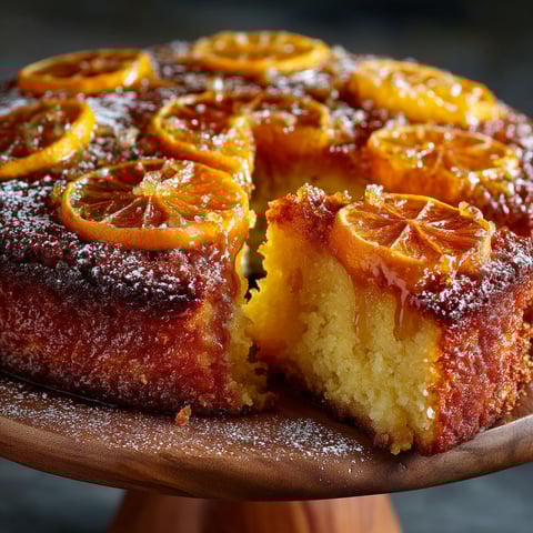 Une partie d'un gâteau renversé à l'orange.