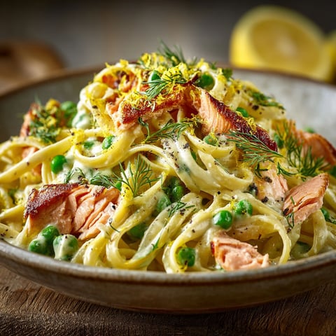 Linguine saumon et petits pois.