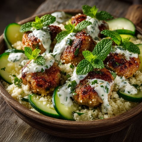 Salade de poulet, menthe et semoule.