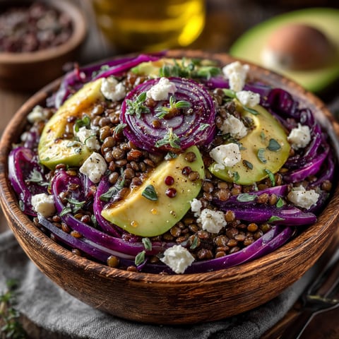 Salade de lentilles, poire et avocat.