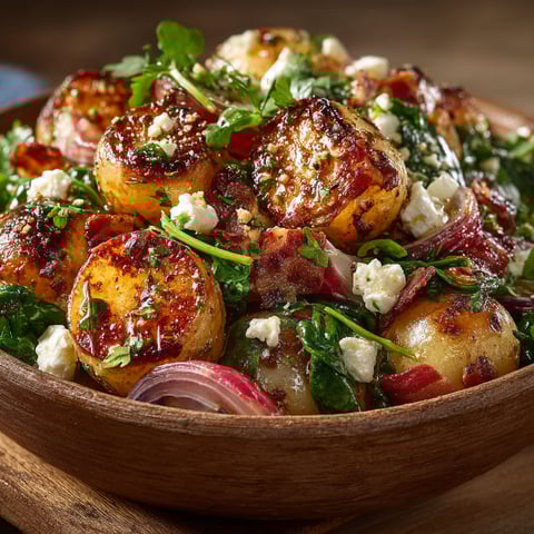 Salade de radis rôtis à la feta et au bacon.