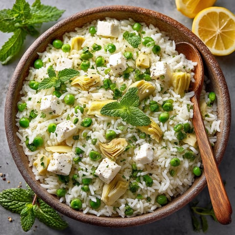Salade de riz aux petits-pois, feta et menthe.