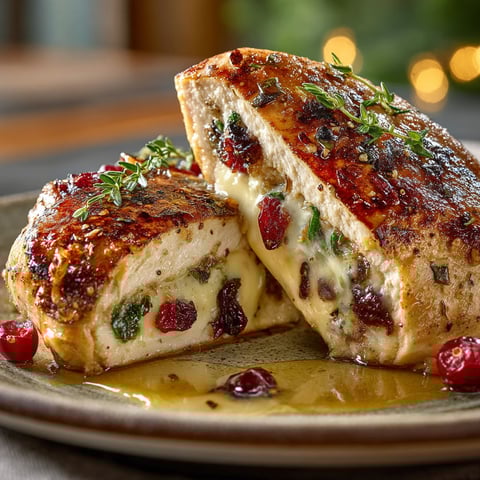 Escalopes de poulet farcies au brie et cranberries.