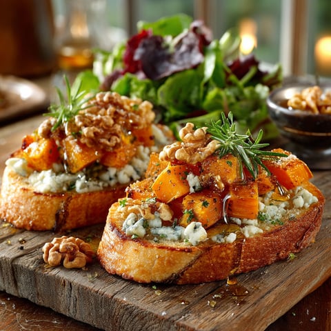 Tartines au potimarron, bleu & noix.