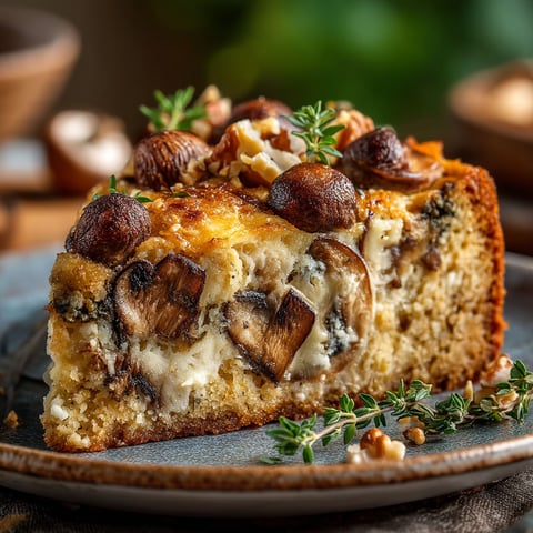 Une portion de gâteau aux champignons et comté.