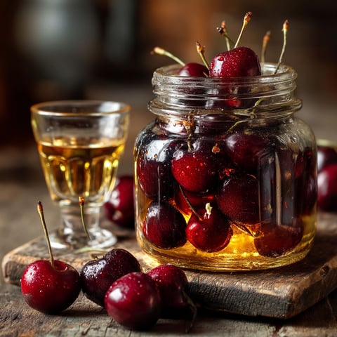Bocaux de cerises à l'eau de vie.