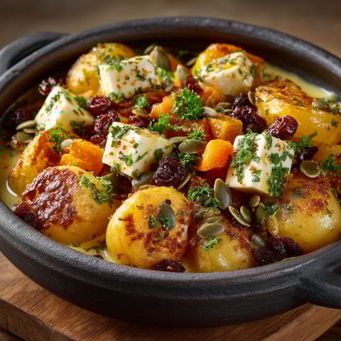 Poêlée de pommes de terre et potimarron au munster.