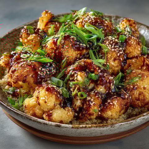 Une assiette de chou-fleur caramélisé sésame et gingembre.