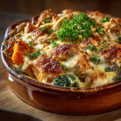 Gratin de dinde aux patates douces.