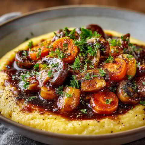 Polenta avec des champignons et des carottes.
