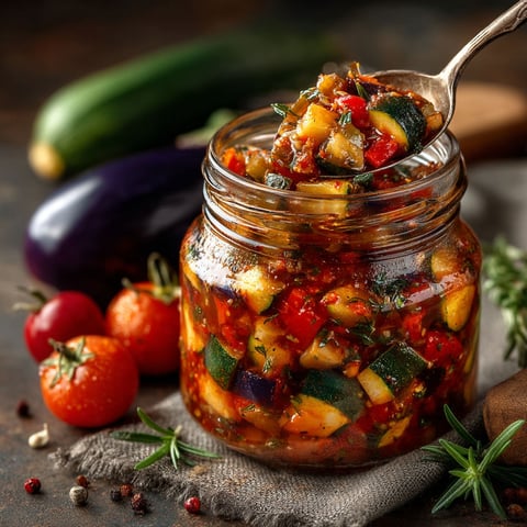 Un bocal de ratatouille maison.