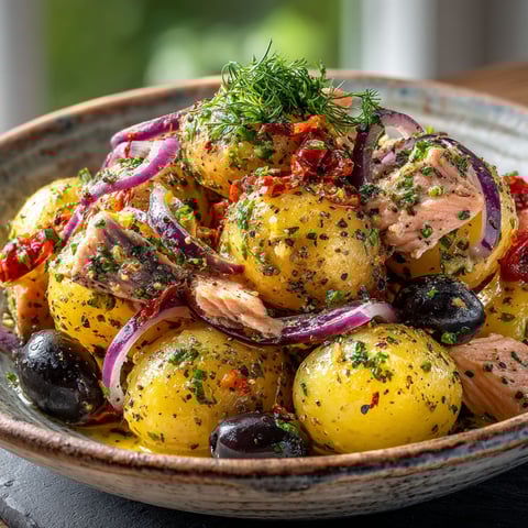 Salade de pommes de terre au hareng fumé.