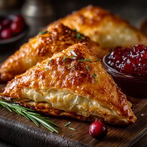 Samoussas au Magret séché, pommes et airelles.