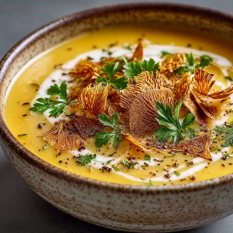 Une soupe de velouté de butternut et cerfeuil tubéreux au Companion.
