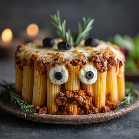 Gâteau de pâtes à la bolognaise pour Halloween.